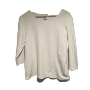 Talbots Off White Textured 3/4 Sleeve Top